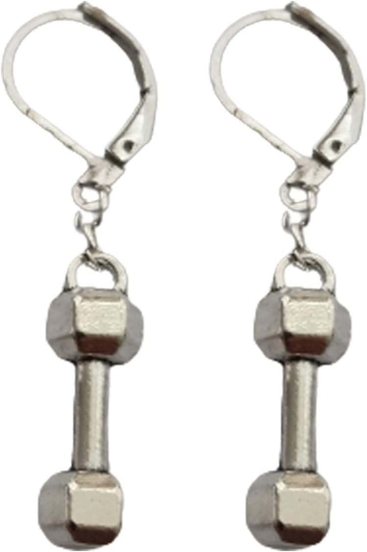 Handmade 3D Mini Barbell Charm Earrings Sport Lover Jewelry Dainty Tool Ear Clip for Man Woman - Image 1
